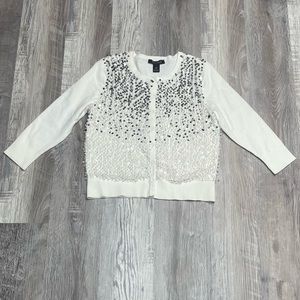 NWT White House Black Market Snap Front Cardigan Sweater Sequin Bead